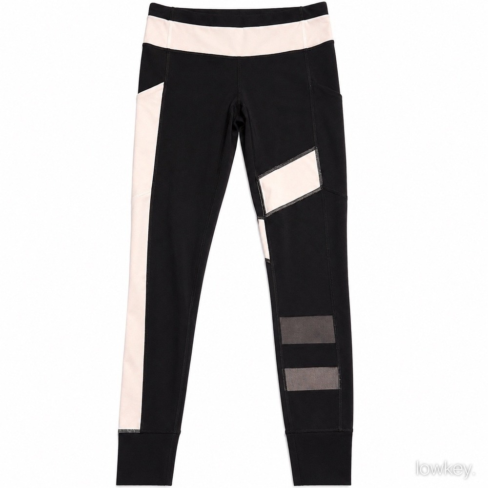 Lululemon Colorblock Run Leggings Black White Size 4 Pocket Full Speed‎ Tight